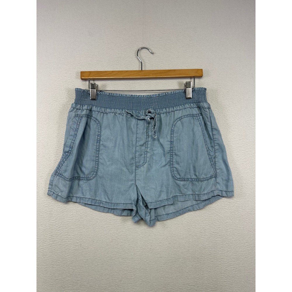 Summer Boho Love Tree Womens Large Light Blue Smocked Tencel Chambray Shorts